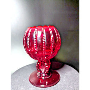 Northwood Beaded Panels Ruby Red Glass Footed Rose Bowl Candle Holder***UV REACT